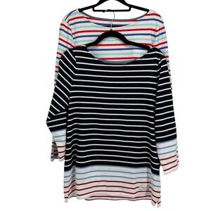 Talbots Women's Medium Striped Cotton Boat Neck Long Sleeve Tee Shirt Bundle